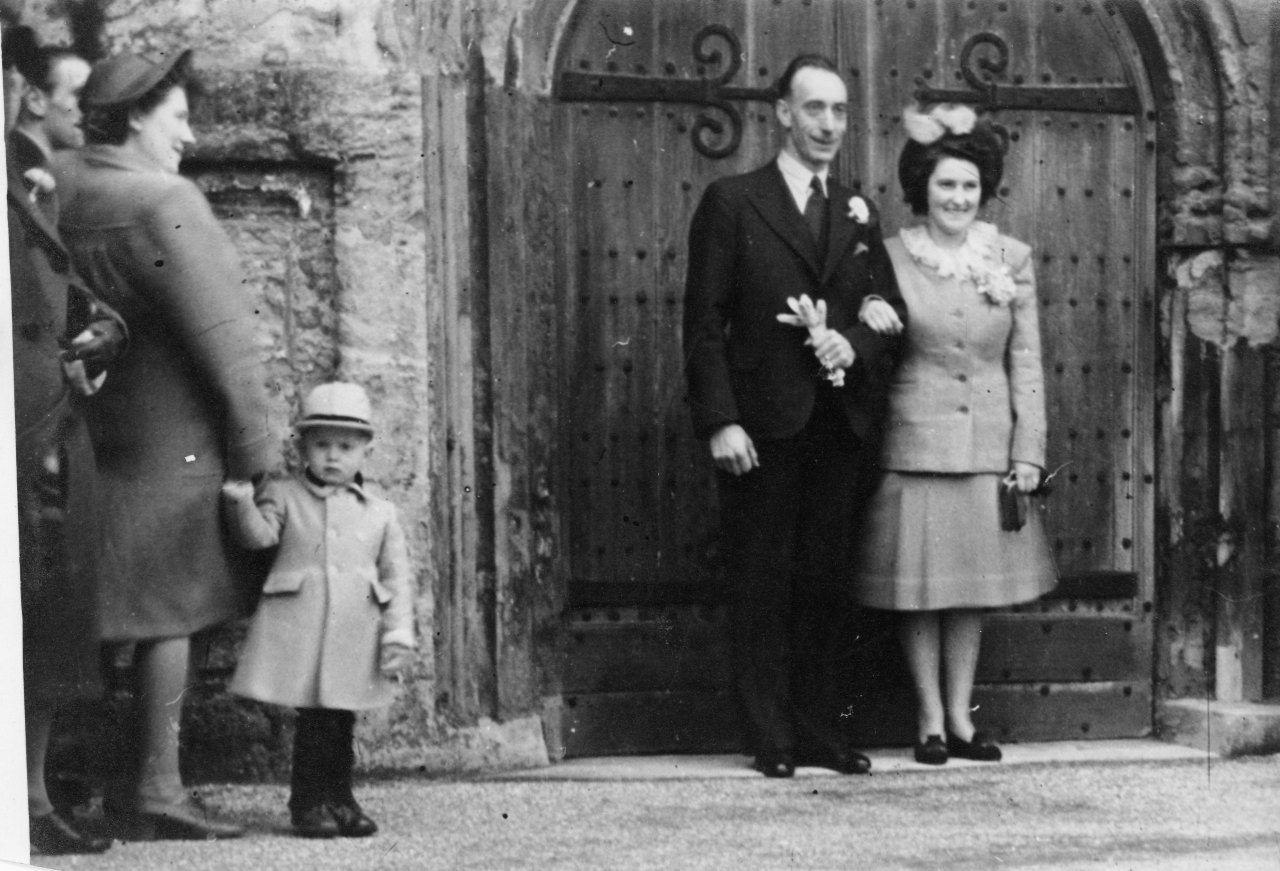 George and Eileens wedding Sidmouth April 5 1947- Adrian and Mummy in foreground